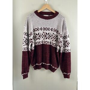 HARDWOOD‎ & PINE Vtg Grandpa Sweater Ski Winter Print Sz Lg Preppy